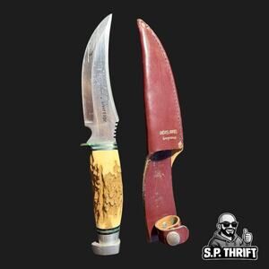 Vintage Precise Silver Eagle Fixed Blade Knife Western Germany Hunting w/ Sheath